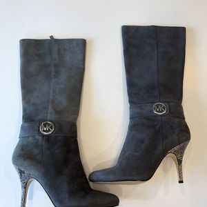 Michael Kors Grey Suede Boots Snake Skin Heel